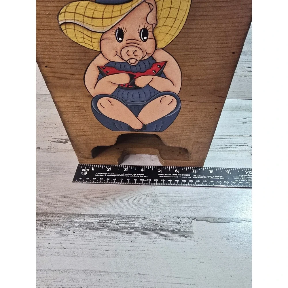 Vintage Wooden Popcorn Dispenser Bin Hand Painted Pig Farmhouse Rustic Decor